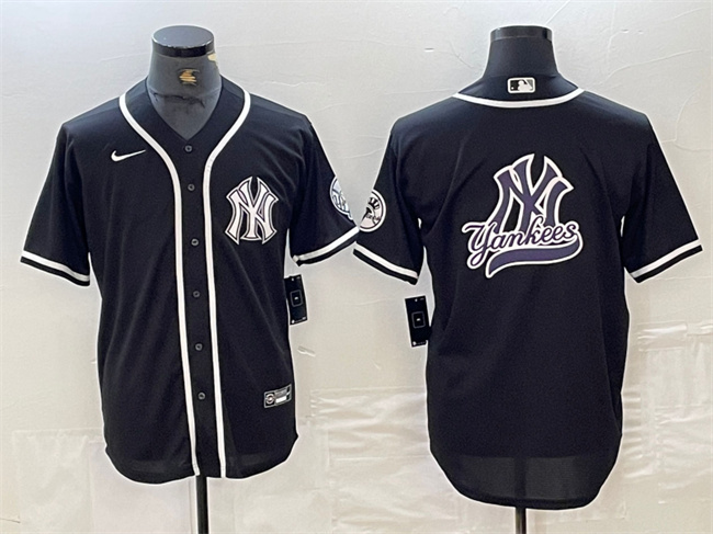 Men's New York Yankees Black Team Big Logo Cool Base Stitched Baseball Jersey 3 Men's New York Yankees Black Team Big Logo Cool Base Stitched Baseball Jersey 3