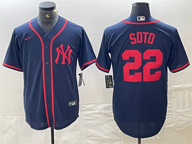 Men's New York Yankees #22 Juan Soto Navy Cool Base Stitched Baseball Jersey Men's New York Yankees #22 Juan Soto Navy Cool Base Stitched Baseball Jersey