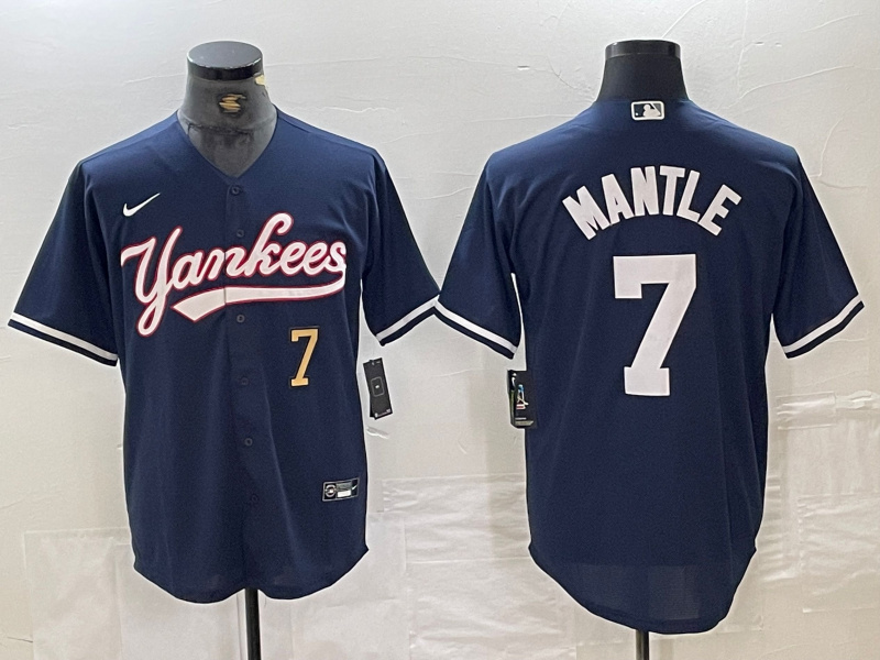 Men's New York Yankees #7 Mickey Mantle Number Navy With Patch Cool Base Stitched Baseball Jersey Men's New York Yankees #7 Mickey Mantle Number Navy With Patch Cool Base Stitched Baseball Jersey