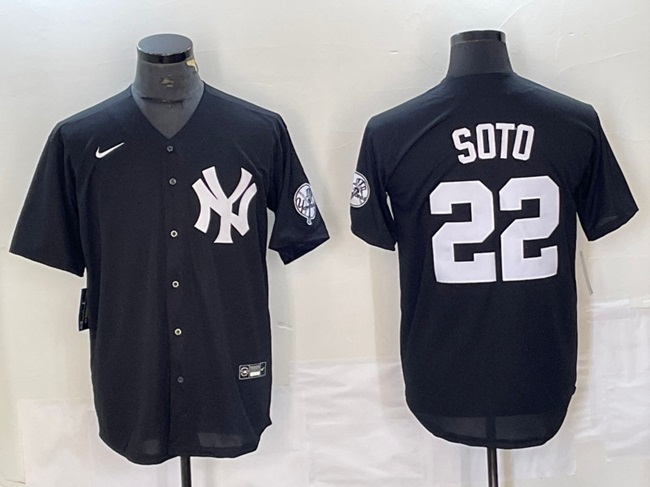 Men's New York Yankees #22 Juan Soto Black Cool Base With Patch Stitched Baseball Jersey Men's New York Yankees #22 Juan Soto Black Cool Base With Patch Stitched Baseball Jersey