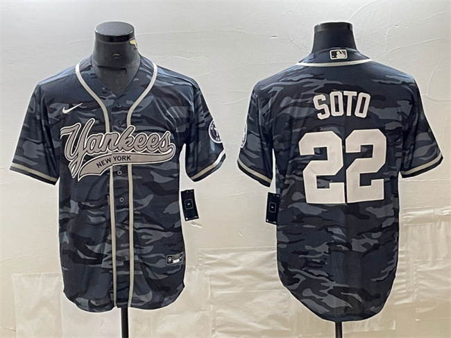 Men's New York Yankees #22 Juan Soto Gray Camo Cool Base Stitched Baseball Jersey Men's New York Yankees #22 Juan Soto Gray Camo Cool Base Stitched Baseball Jersey