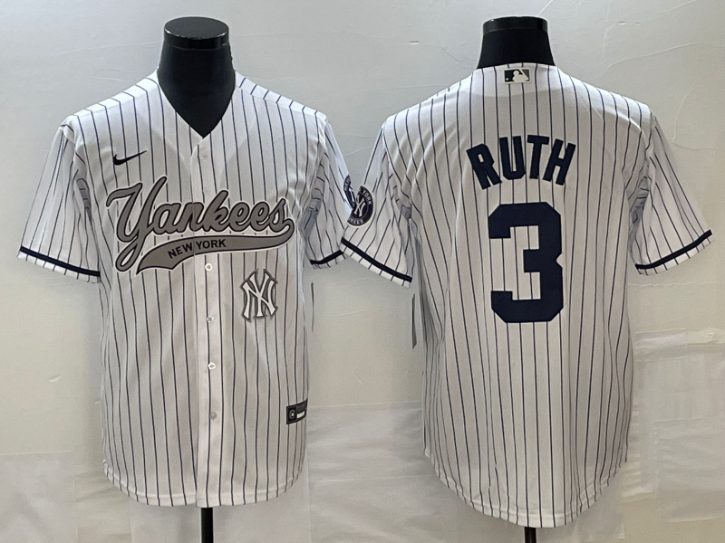 Men's New York Yankees #3 Babe Ruth White With Patch Cool Base Stitched Baseball Jersey Men's New York Yankees #3 Babe Ruth White With Patch Cool Base Stitched Baseball Jersey