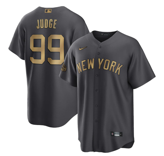 Men's New York Yankees #99 Aaron Judge 2022 All-Star Charcoal Cool Base Stitched Baseball Jersey Men's New York Yankees #99 Aaron Judge 2022 All-Star Charcoal Cool Base Stitched Baseball Jersey