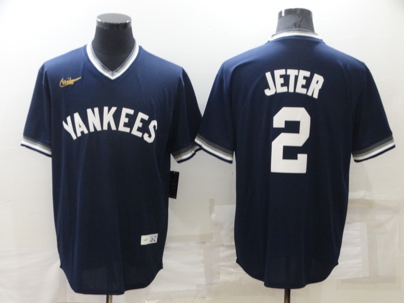 Men's New York Yankees #2 Derek Jeter Navy Stitched Baseball Jersey Men's New York Yankees #2 Derek Jeter Navy Stitched Baseball Jersey