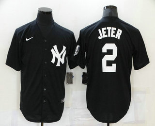 Men's New York Yankees #2 Derek Jeter Black Stitched MLB Nike Cool Base Throwback Jersey Men's New York Yankees #2 Derek Jeter Black Stitched MLB Nike Cool Base Throwback Jersey