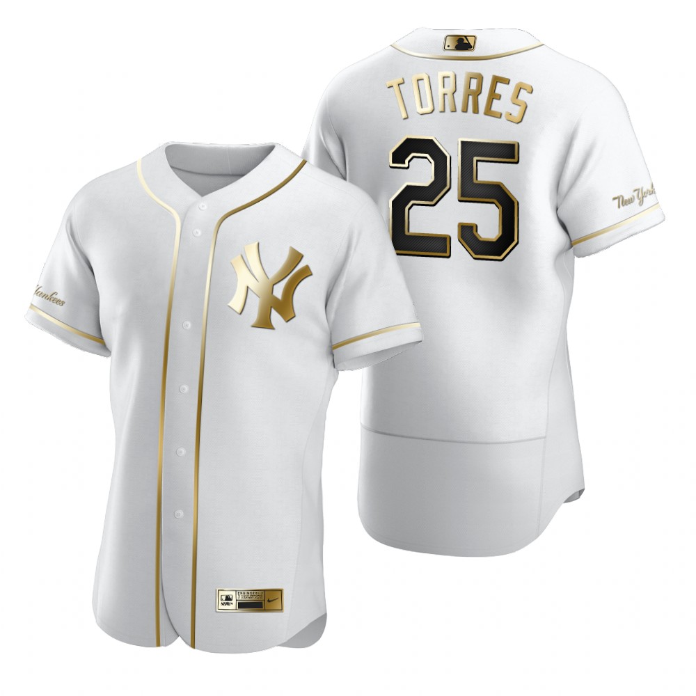 New York Yankees #25 Gleyber Torres White Nike Men's Authentic Golden Edition MLB Jersey New York Yankees #25 Gleyber Torres White Nike Men's Authentic Golden Edition MLB Jersey