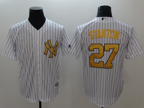Yankees #27 Giancarlo Stanton White Gold No. New Cool Base Stitched Baseball Jersey Yankees #27 Giancarlo Stanton White Gold No. New Cool Base Stitched Baseball Jersey