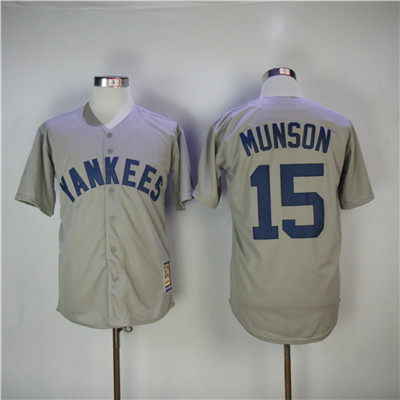 Yankees #15 Thurman Munson Gray Cooperstown Collection Throwback Stitched MLB Jersey Yankees #15 Thurman Munson Gray Cooperstown Collection Throwback Stitched MLB Jersey