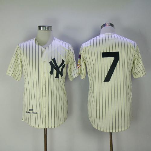 Mitchell And Ness 1951 Yankees #7 Mickey Mantle Cream Throwback Stitched MLB Jersey Mitchell And Ness 1951 Yankees #7 Mickey Mantle Cream Throwback Stitched MLB Jersey