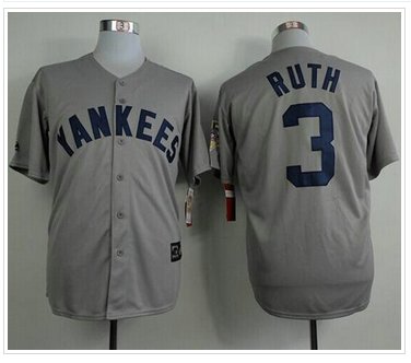 Mitchell And Ness 75TH Yankees #3 Babe Ruth Grey Throwback Stitched Baseball Jersey Mitchell And Ness 75TH Yankees #3 Babe Ruth Grey Throwback Stitched Baseball Jersey