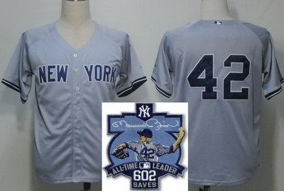 New York Yankees 42 Mariano Rivera All-Time Leader 602 Saves Patch Grey Jersey New York Yankees 42 Mariano Rivera All-Time Leader 602 Saves Patch Grey Jersey