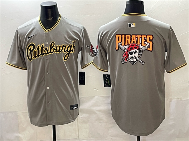 Men's Pittsburgh Pirates Team Big Logo Gray Limited Stitched Baseball Jersey Men's Pittsburgh Pirates Team Big Logo Gray Limited Stitched Baseball Jersey