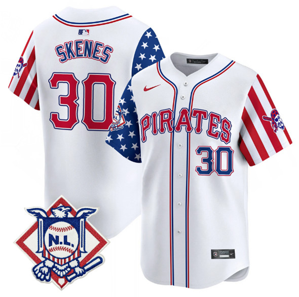 Men's Pittsburgh Pirates #30 Paul Skenes White 2024 Fourth of July Vapor Limited Stitched Baseball Jersey Men's Pittsburgh Pirates #30 Paul Skenes White 2024 Fourth of July Vapor Limited Stitched Baseball Jersey