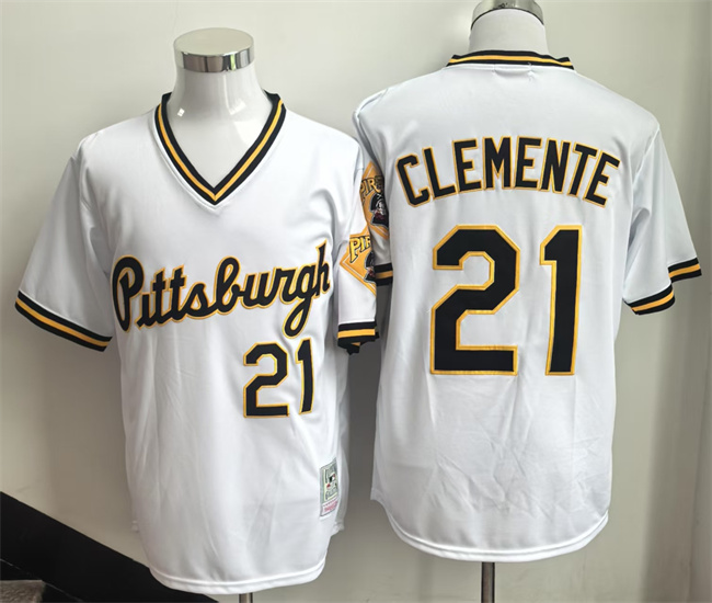 Men's Pittsburgh Pirates #21 Roberto Clemente White Stitched Baseball Jersey Men's Pittsburgh Pirates #21 Roberto Clemente White Stitched Baseball Jersey