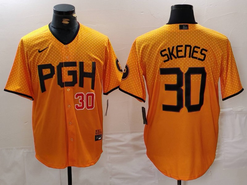 Men's Pittsburgh Pirates #30 Paul Skenes Gold City Connect Stitched Jersey 3 Men's Pittsburgh Pirates #30 Paul Skenes Gold City Connect Stitched Jersey 3