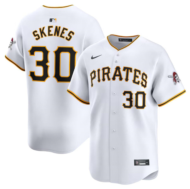 Men's Pittsburgh Pirates #30 Paul Skenes White 2024 Home Limited Stitched Baseball Jersey Men's Pittsburgh Pirates #30 Paul Skenes White 2024 Home Limited Stitched Baseball Jersey