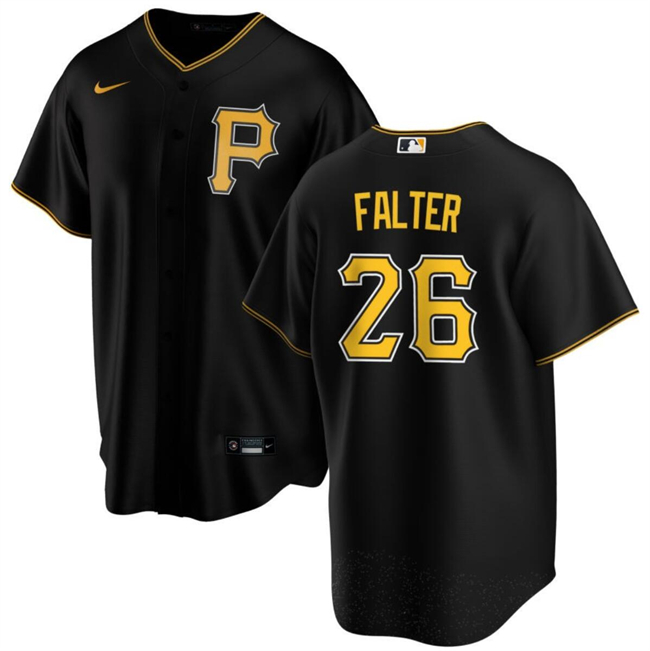 Men's Pittsburgh Pirates #26 Bailey Falter Black Cool Base Stitched Baseball Jersey Men's Pittsburgh Pirates #26 Bailey Falter Black Cool Base Stitched Baseball Jersey
