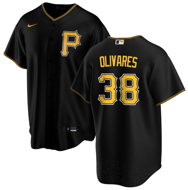 Men's Pittsburgh Pirates #38 Edward Olivares Black Cool Base Stitched Baseball Jersey Men's Pittsburgh Pirates #38 Edward Olivares Black Cool Base Stitched Baseball Jersey
