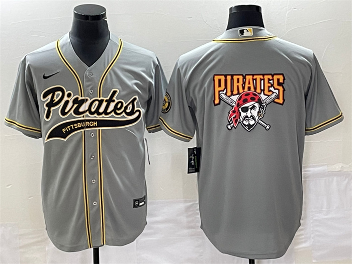 Men's Pittsburgh Pirates Gray Team Big Logo Cool Base Stitched Baseball Jersey Men's Pittsburgh Pirates Gray Team Big Logo Cool Base Stitched Baseball Jersey