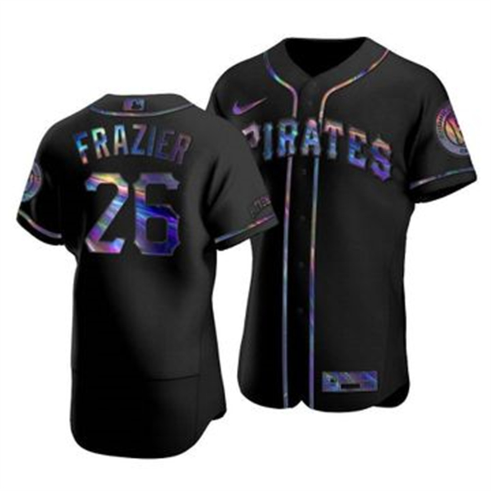 Pittsburgh Pirates #26 Adam Frazier Men's Nike Iridescent Holographic Collection MLB Jersey - Black Pittsburgh Pirates #26 Adam Frazier Men's Nike Iridescent Holographic Collection MLB Jersey - Black