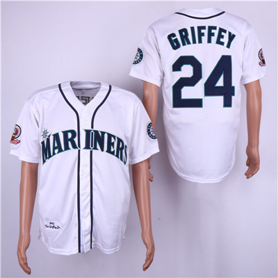Mariners #24 Ken Griffey Jr. White 1995 Throwback Jersey