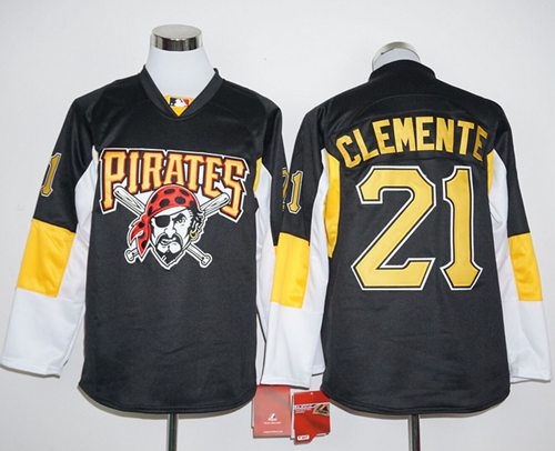 Pirates #21 Roberto Clemente Black Long Sleeve Stitched MLB Jersey Pirates #21 Roberto Clemente Black Long Sleeve Stitched MLB Jersey