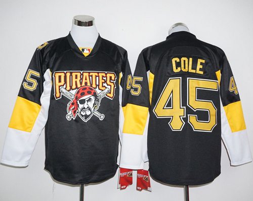 Pirates #45 Gerrit Cole Black Long Sleeve Stitched MLB Jersey Pirates #45 Gerrit Cole Black Long Sleeve Stitched MLB Jersey