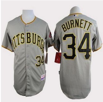 Pittsburgh Pirates #34 A. J. Burnett Grey Cool Base Stitched Baseball Jersey Pittsburgh Pirates #34 A. J. Burnett Grey Cool Base Stitched Baseball Jersey