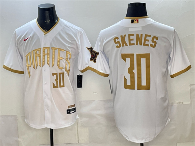 Men's Pittsburgh Pirates #30 Paul Skenes White 2026 City Connect Stadium Stitched Baseball Jersey Men's Pittsburgh Pirates #30 Paul Skenes White 2026 City Connect Stadium Stitched Baseball Jersey