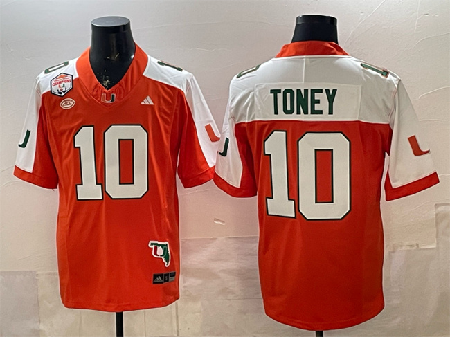 Men's Miami Hurricanes #10 Malachi Toney Orange Alternate F.U.S.E. The Fiesta Bowl Champions & Florida Patch Stitched Football Jersey Men's Miami Hurricanes #10 Malachi Toney Orange Alternate F.U.S.E. The Fiesta Bowl Champions & Florida Patch Stitched Football Jersey