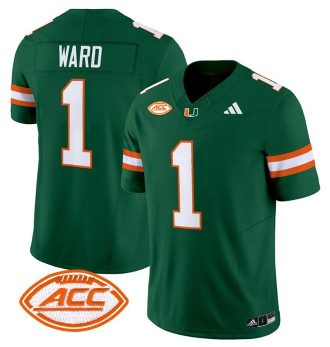 Men's Miami Hurricanes #1 Cam Ward Green F.U.S.E Stitched Jerseys Men's Miami Hurricanes #1 Cam Ward Green F.U.S.E Stitched Jerseys