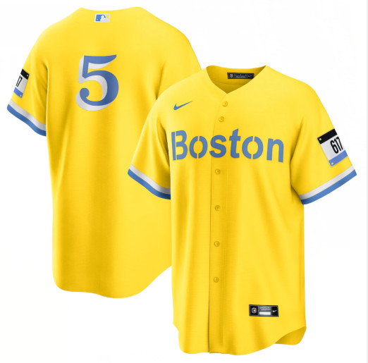 Men's Boston Red Sox #5 Enrique Hernandez Nike Gold Light Blue 2021 City Connect Jersey