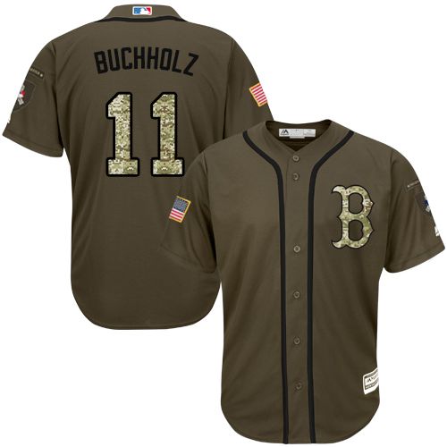 Red Sox #11 Clay Buchholz Green Salute to Service Stitched Grey