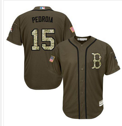 Red Sox #15 Dustin Pedroia Green Salute to Service Stitched MLB Jersey