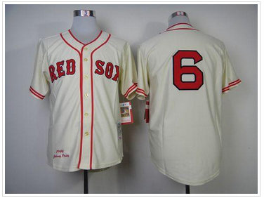 Boston Red Sox #6 Johnny Pesky Cream Throwback Baseball Jersey(Mitchell And Ness 1946)