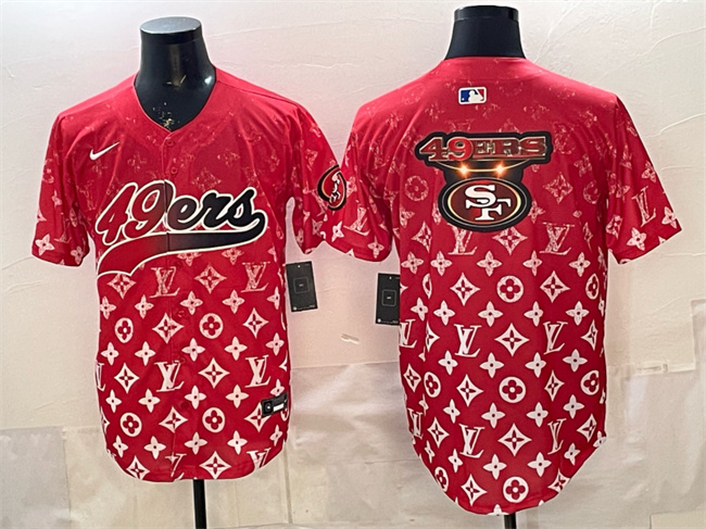 Men's San Francisco 49ers Team Big Logo Red Limited Stitched Baseball Jersey 2