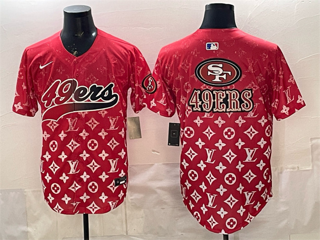 Men's San Francisco 49ers Team Big Logo Red Limited Stitched Baseball Jersey 1