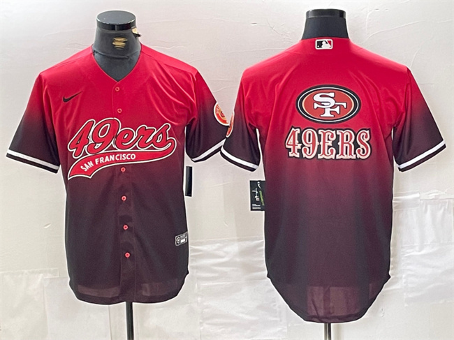Men's San Francisco 49ers Team Big Logo Red Black With Patch Cool Base Stitched Baseball Jerseys Men's San Francisco 49ers Team Big Logo Red Black With Patch Cool Base Stitched Baseball Jerseys