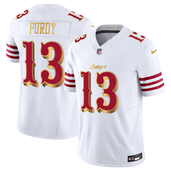 Men's San Francisco 49ers #13 Brock Purdy White Gold 2025 F.U.S.E. “Rivalries” Vapor Limited Stitched Football Jersey Men's San Francisco 49ers #13 Brock Purdy White Gold 2025 F.U.S.E. “Rivalries” Vapor Limited Stitched Football Jersey