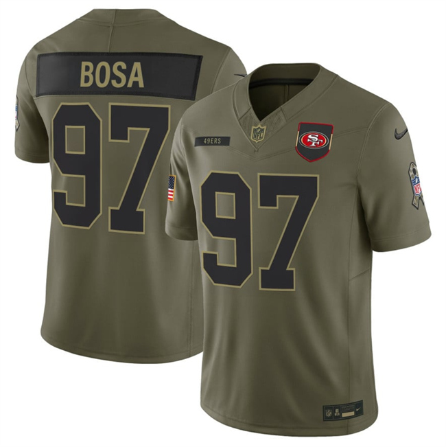Men's San Francisco 49ers #97 Nick Bosa Olive 2025 F.U.S.E. Salute to Service Limited Stitched Football Jersey Men's San Francisco 49ers #97 Nick Bosa Olive 2025 F.U.S.E. Salute to Service Limited Stitched Football Jersey