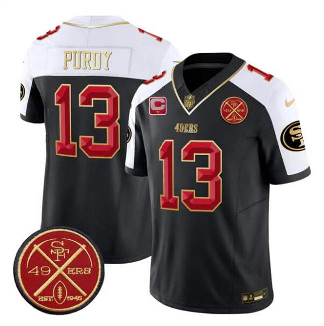 Men's San Francisco 49ers #13 Brock Purdy Black Alternate F.U.S.E. 1-Star C With Est.1946 Patch Vapor Limited Stitched Football Jersey Men's San Francisco 49ers #13 Brock Purdy Black Alternate F.U.S.E. 1-Star C With Est.1946 Patch Vapor Limited Stitched Football Jersey