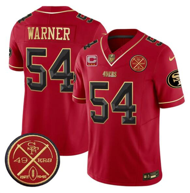 Men's San Francisco 49ers #54 Fred warner Red F.U.S.E. 3-Star C With Est.1946 Patch Vapor Limited Stitched Football Jersey Men's San Francisco 49ers #54 Fred warner Red F.U.S.E. 3-Star C With Est.1946 Patch Vapor Limited Stitched Football Jersey