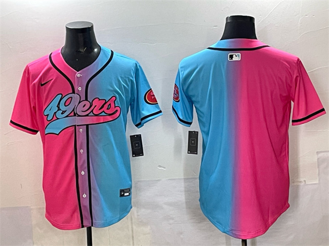 Men's San Francisco 49ers Blank Pink Blue Limited Stitched Baseball Jersey Men's San Francisco 49ers Blank Pink Blue Limited Stitched Baseball Jersey