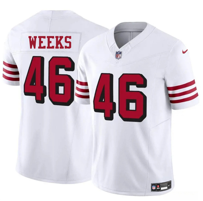 Men's San Francisco 49ers #46 Jon Weeks New White 2025 F.U.S.E. Vapor Untouchable Limited Stitched Football Jersey Men's San Francisco 49ers #46 Jon Weeks New White 2025 F.U.S.E. Vapor Untouchable Limited Stitched Football Jersey