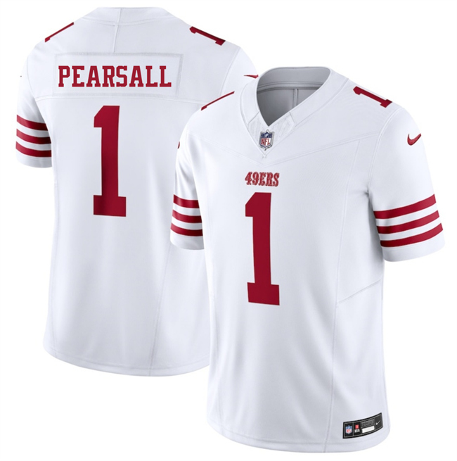 Men's San Francisco 49ers #1 Ricky Pearsall White 2025 F.U.S.E. Vapor Untouchable Limited Stitched Football Jersey Men's San Francisco 49ers #1 Ricky Pearsall White 2025 F.U.S.E. Vapor Untouchable Limited Stitched Football Jersey