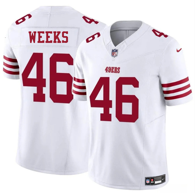 Men's San Francisco 49ers #46 Jon Weeks White 2025 F.U.S.E. Vapor Untouchable Limited Stitched Football Jersey Men's San Francisco 49ers #46 Jon Weeks White 2025 F.U.S.E. Vapor Untouchable Limited Stitched Football Jersey