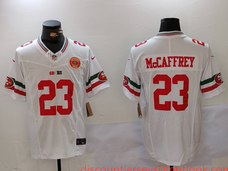 Men's San Francisco 49ers #23 Christian McCaffrey White F.U.S.E. Mexico Faithful To The Bay Patch Vapor Limited Stitched Football Jersey Men's San Francisco 49ers #23 Christian McCaffrey White F.U.S.E. Mexico Faithful To The Bay Patch Vapor Limited Stitched Football Jersey