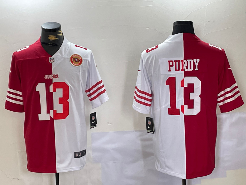 Men's San Francisco 49ers #13 Brock Purdy Red & White Split Limited Stitched Jersey 3 Men's San Francisco 49ers #13 Brock Purdy Red & White Split Limited Stitched Jersey 3