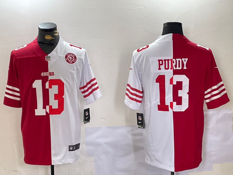 Men's San Francisco 49ers #13 Brock Purdy Red & White Split Limited Stitched Jersey 1 Men's San Francisco 49ers #13 Brock Purdy Red & White Split Limited Stitched Jersey 1