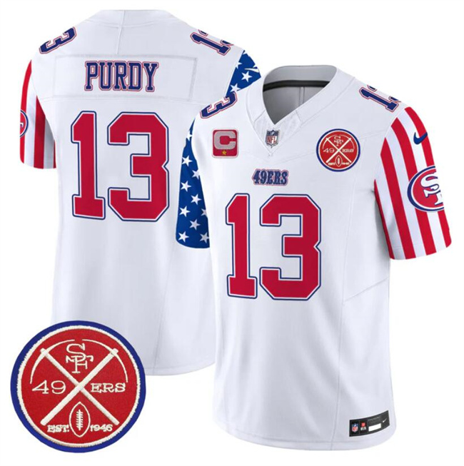 Men's San Francisco 49ers #13 Brock Purdy White 2024 F.U.S.E. American Vapor Limited Stitched Football Jersey Men's San Francisco 49ers #13 Brock Purdy White 2024 F.U.S.E. American Vapor Limited Stitched Football Jersey